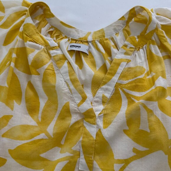 Sonoma Yellow White Floral Flutter‎ Short Sleeve Top Size XL - Picture 3 of 8